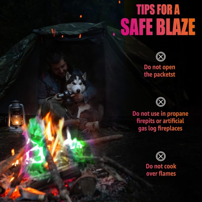 HGD (6 Pack) Magic Campfire Fire Color Changing Packets for Fire Pit, Indoor/Outdoor Fireplace, Bonfire - Rainbow Magical Flame, Camping Accessory, Compatible with Wood - Image 5