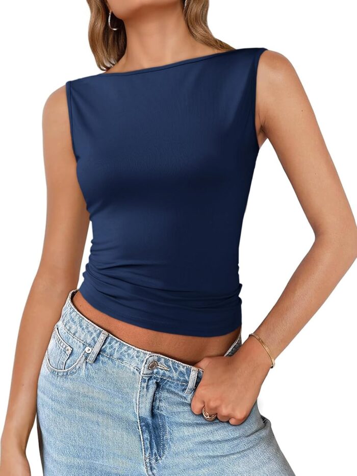 Imily Bela Womens Going Out Casual Tank Tops 2025 Trendy Summer Basic Sleeveless Backless T Shirts Cute Slim Fit Y2K Tee