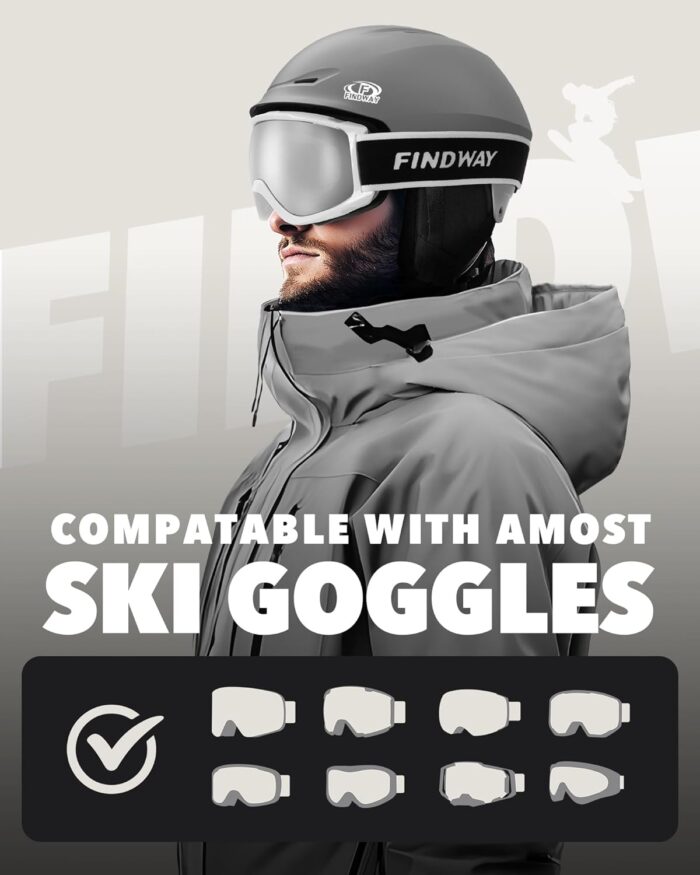Findway Ski Helmet [Upgrade] Snowboard Helmet for Adults,[Goggles Friendly] Durable ABS Shell, Protective EPS Foam & Adjustable Dial, Snow Sport Helmet for Men, Women & Youth - Image 6