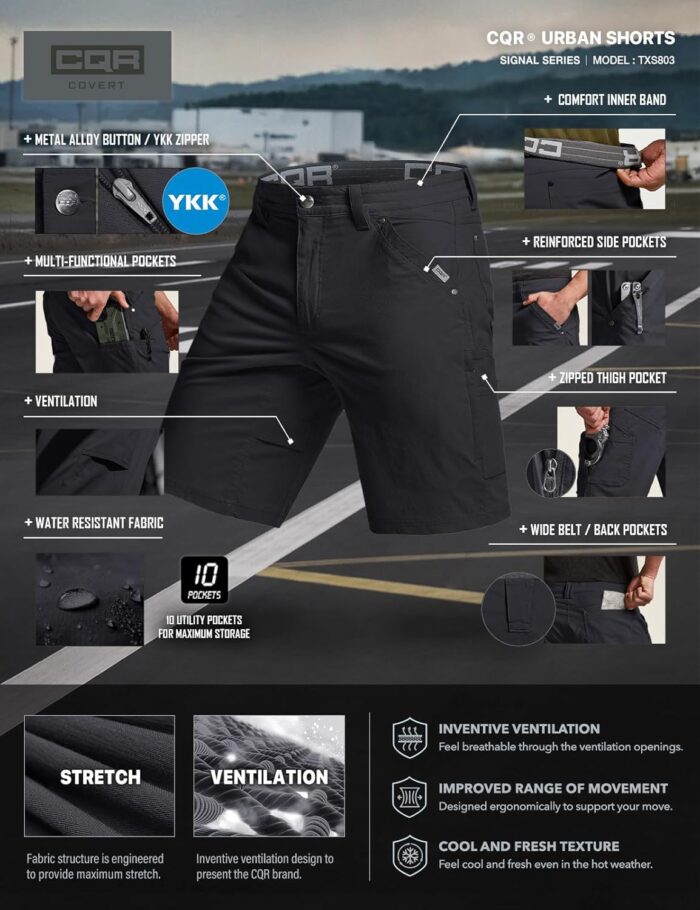 CQR Men's Stretch Utility Shorts, Lightweight Quick Dry Casual Shorts, Hiking Golf Cargo Shorts with Zipper Pockets - Image 7