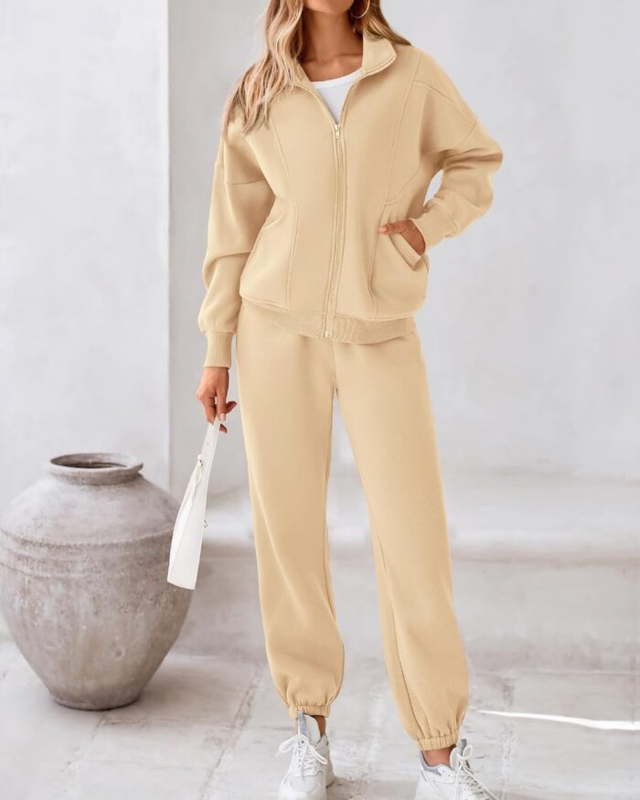 BTFBM Womens Sweatsuits 2 Piece Set 2025 Fleece Long Sleeve Zip Up Sweatshirt Sweatpants Winter Fall Outfits Jogger Sets - Image 3