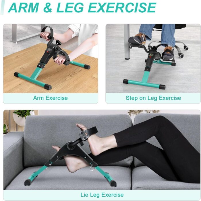 Uten Folding Pedal Exerciser, Under Desk Bike Pedal Exerciser, Mini Under Desk Exercise Bike Foot Hand Cycle Portable, Arm and Leg Exercise Peddler Machine with LCD Monitor - Image 7