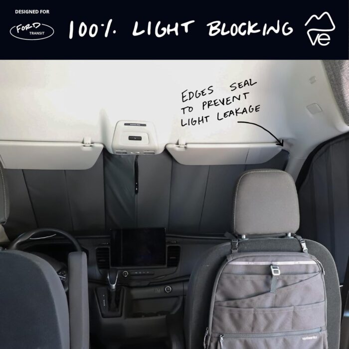 VanEssential Stealth Insulated Blackout Front Windshield Window Cover Designed for Ford Transit Van Medium and High Roof Year 2015 to Current - Charcoal Gray - Image 4