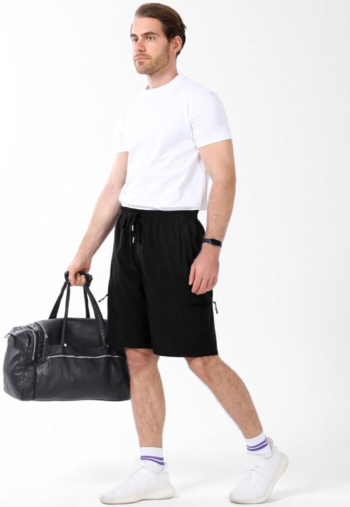 Mens Hiking Cargo Shorts with 5 Zipper Pockets 9" Lightweight Quick Dry Shorts for Men Outdoor Casual Golf - Image 6