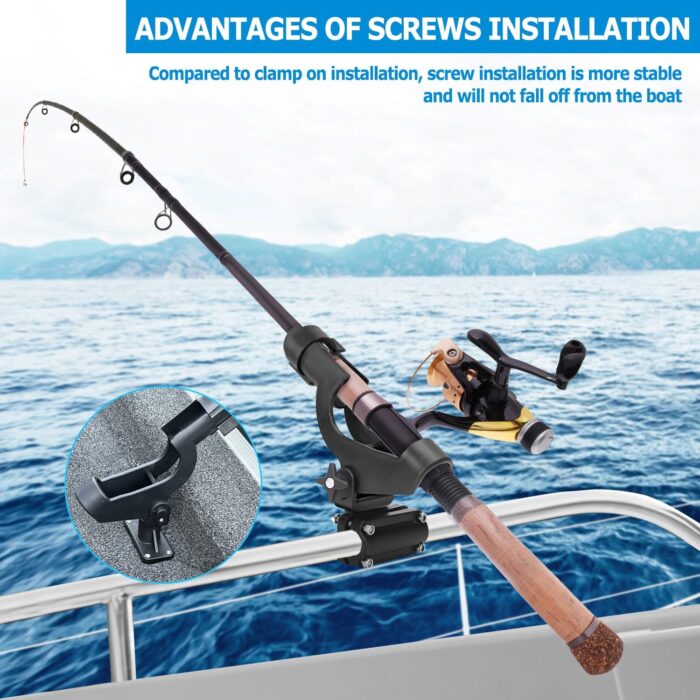 LBW Boat Fishing Rod Holders Side Deck Mount Kayak Rod Holder Adjustable Fishing Pole Holders for Boat Canoe Rail Mount 2 Pack - Image 5