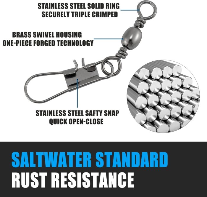 Dr.Fish 50 Pack Fishing Snap Swivels, Barrel Swivels Fishing Tackles, Stainless Steel Safty Interlock Snaps Leader Line Lure Connector Fresh&Saltwater 26-132Lb - Image 4