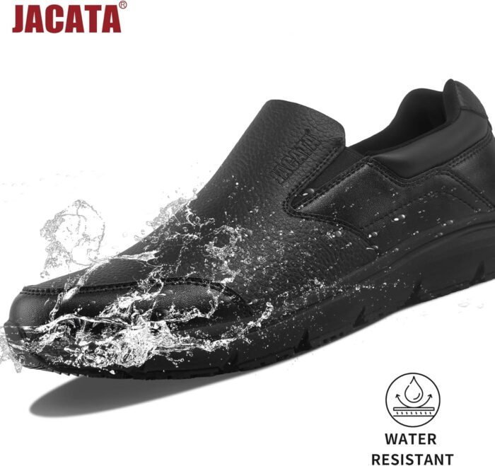 Non Slip Black Work Shoes for Men Food Service Mens Water Slip Resistant Leather Slip on Chef Walking Shoes for Restaurant Kitchen Sneakers - Image 4