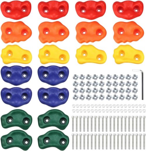 Yaegoo 20 PCS Climbing Holds for Kids, Rock Wall Climbing Kit with Mounting Hardware, Climbing Rock Wall Holds for Indoor and Outdoor Playground Play Set