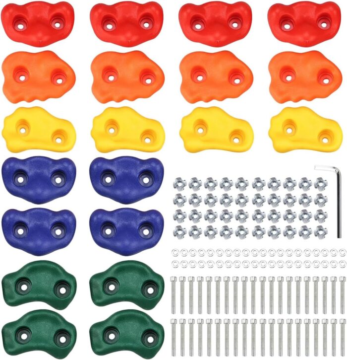 Yaegoo 20 PCS Climbing Holds for Kids, Rock Wall Climbing Kit with Mounting Hardware, Climbing Rock Wall Holds for Indoor and Outdoor Playground Play Set