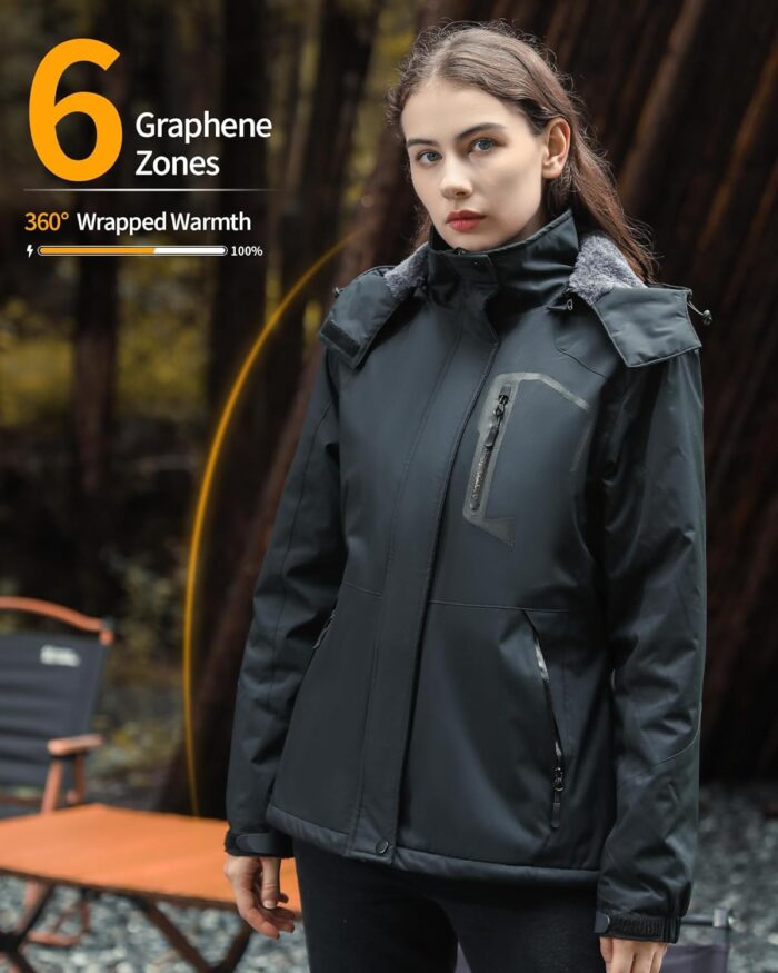 Wulcea Graphene Heated Jacket for Women Fur Lined with Large Capacity Battery Pack - Image 5
