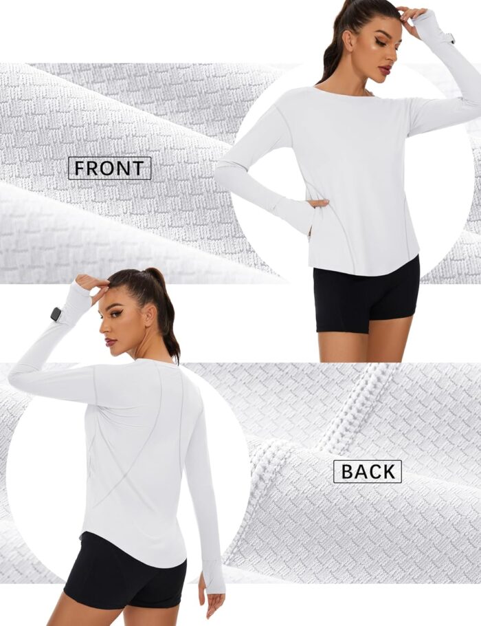 Loovoo Women's Long Sleeve Running Shirts Workout Tops UPF 50+ Sun Shirt Quick Dry Athletic T-Shirts with Watching Window - Image 5