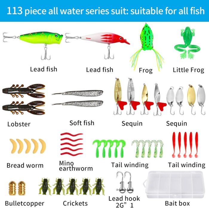 Fishing Tool Kit - 112pcs Fishing Gear & Equipment, Fish Pliers, Hook Remover, Scale, Scissors, Lip Gripper, Lures - Image 2