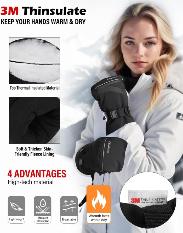Winter Snow Ski Mittens for Men Women-Snowboard Mittens Waterproof Cold Weather Insulated Mitts Gloves Snow Sports - Image 2