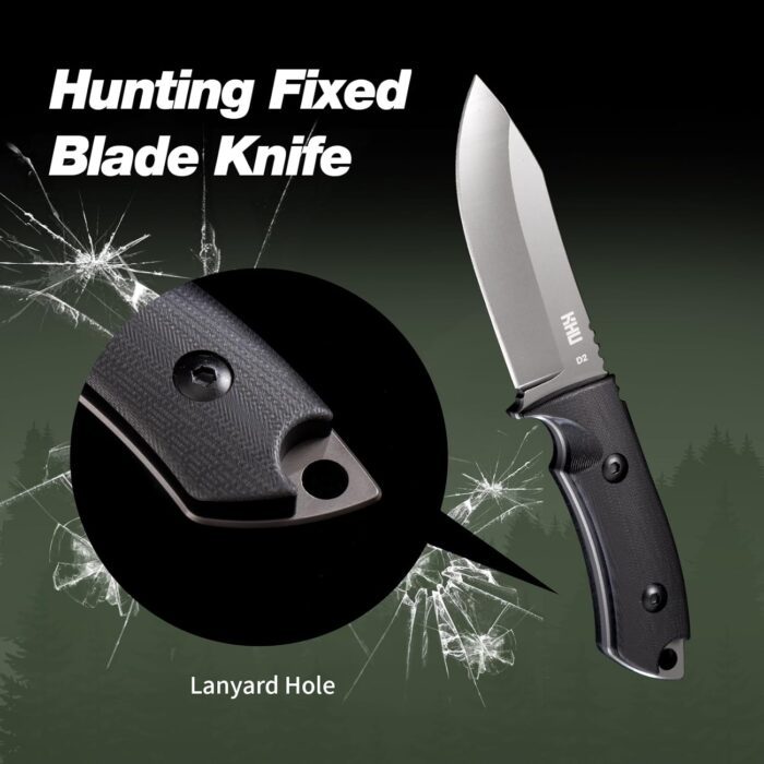KHU Fixed Blade Knife Tactical, Hunting Knife Survival D2 Steel G10 Handle, Outdoor Hunting Camping Accessories Camping Gear With Kydex Sheath - Image 5