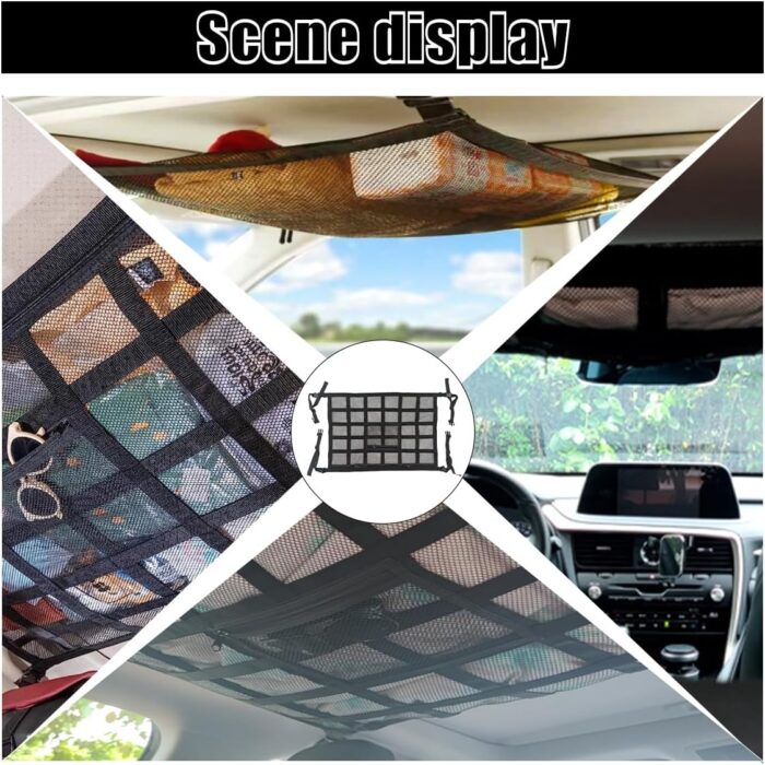 Car Ceiling Cargo Net Pocket, 30" x 21.2", Droop Less Car Storage Organizer, Strengthen Load Bearing Double Layer Mesh Organizer, SUV, Trucks, Camping, Road Trip Essentials - Image 6