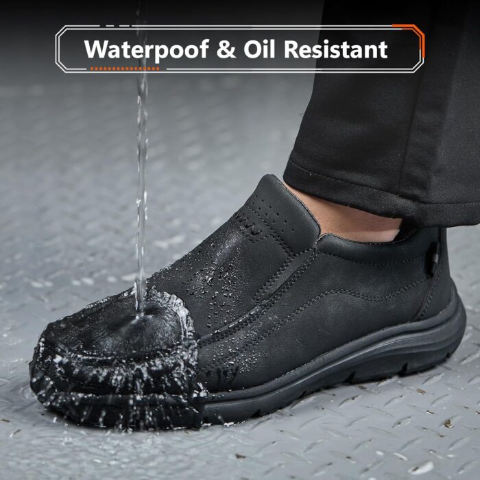 Non Slip Work Shoes for Men Women Waterproof Slip Resistant Chef Kitchen Restaurant Food Service Nursing Slip on Leather Loafers Lightweight Walking Sneakers - Image 2