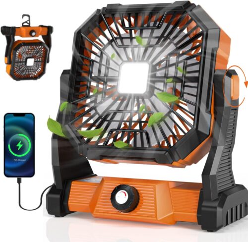 Portable Camping Fan,20000mAh Rechargeable Battery Powered Fan with LED Lantern, USB-C Battery Operated Fans,Ultra Quiet, for Outdoor Indoor Use,Travel, Tent, Beach, Picnic, Barbecue, Fishing, Home