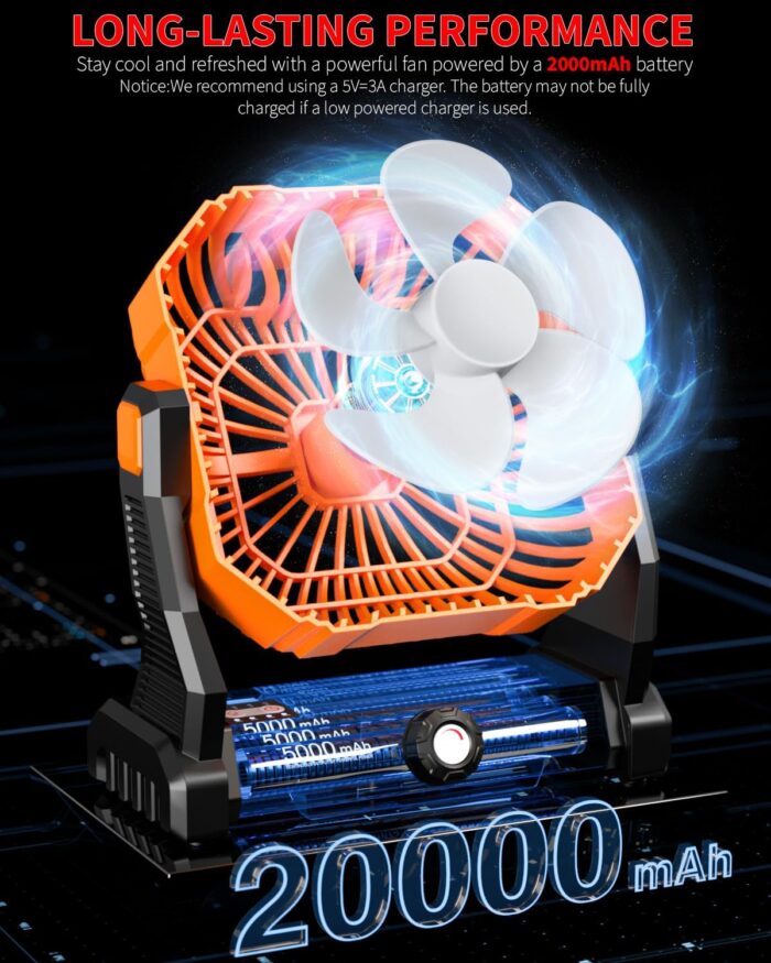 Portable Camping Fan,20000mAh Rechargeable Battery Powered Fan with LED Lantern, USB-C Battery Operated Fans,Ultra Quiet, for Outdoor Indoor Use,Travel, Tent, Beach, Picnic, Barbecue, Fishing, Home - Image 2