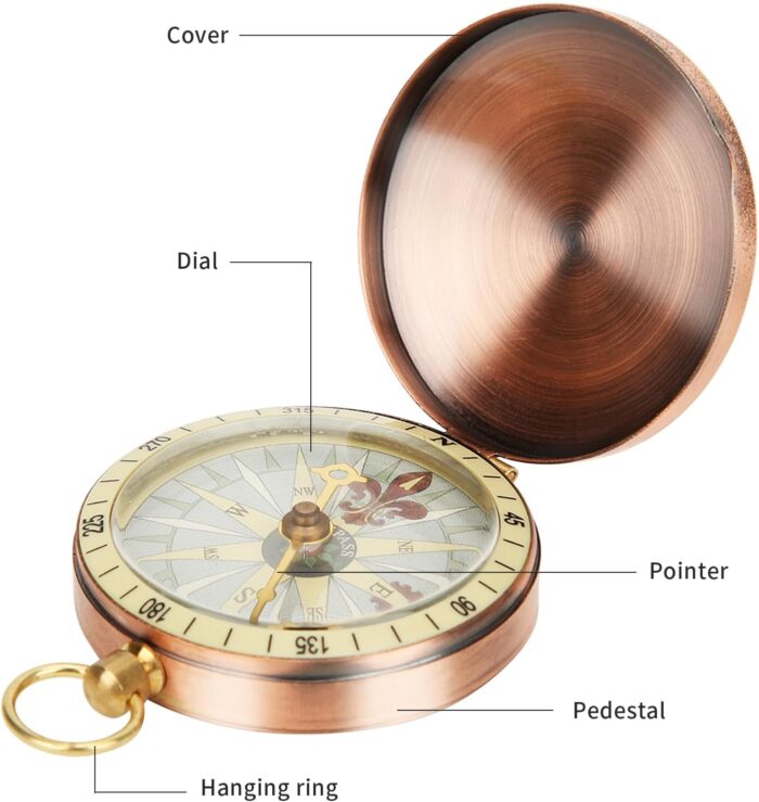 Metal Compass Pocket Watch Compass Portable Flip Compass with Hanging Loop Suitable for Camping Hiking and Boating - Image 5