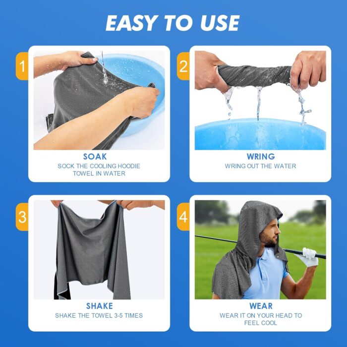 4 Pack Cooling Hoodie Towels for Neck and Face, UPF 50 Sun Protection & Instant Cooling, Ice Towels for Hot Weather, Soft Breathable Towel for Sport, Work Out, Gym, Camping & More Activities - Image 3