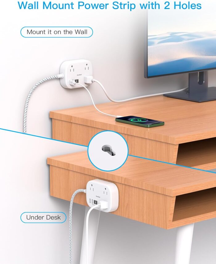 Cruise Essentials 2025,One Beat Travel Power Strip with USB C,Flat Plug Extension Cord with 3 Outlets 4 USB Ports(2 USB C),5 ft Desk Wall Outlet Extender,Non Surge Protector for Cruise,Dorm Room,ETL - Image 6