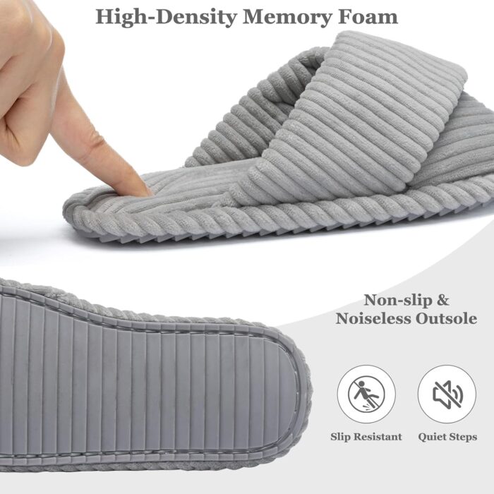 Slippers for Women Memory Foam House Bedroom Corduroy Crossbands Open Toe Slides Sandals Shoes Comfy Trendy Gift for womens Anti-Skid sole - Image 5