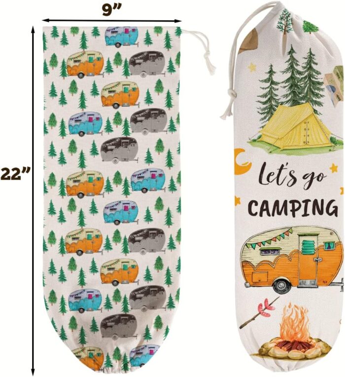 2Pcs Camper Decor Plastic Bag Holder for Camping RV Decor, Reusable Hanging Grocery Bag Organizer, Washable Large Grocery Trash Bags Storage Dispenser, Camper Rv Trailer Accessories for Inside - Image 2