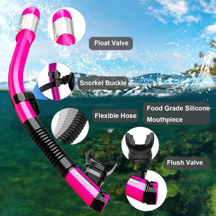 Snorkeling Gear for Adults,Snorkel Mask Adult Dry Top Snorkel Set Panoramic View Snorkel Gear Anti-Fog Scuba Diving Mask for Lap Swimming Snorkeling Diving Scuba Training Travel Snorkel Kit - Image 5
