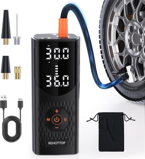 Tire Inflator Portable Air Compressor, 160PSI Air Pump for Car Tires, 4X Fast Inflation Air Compressor, Tire Pump with LED for Car