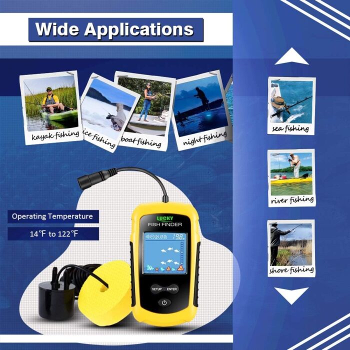 LUCKY Kayak Portable Fish Depth Finder Water Handheld Fish Finder Sonar Castable Kayak Boat Fishfinder Transducer Fishing LCD Display FFC1108 - Image 5