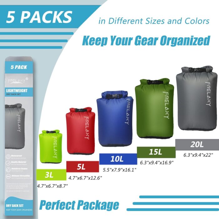 Frelaxy Dry Bag 3-Pack/5-Pack, Ultralight Dry Sack, Outdoor Bags Keep Gear Dry for Hiking, Backpacking, Kayaking, Camping, Swimming, Boating - Image 2