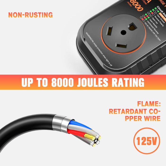 GEARGO RV Surge Protectors 30 Amp RV Circuit Analyzer, [2025 New Upgraded & Gen2] Full Protection, RV Adapter Plug for Camper(Orange) - Image 3