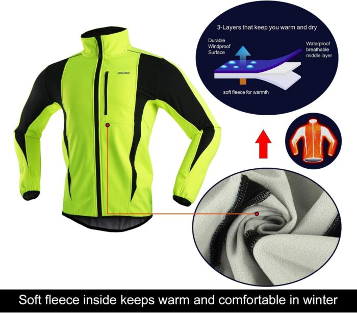 ARSUXEO Winter Warm UP Thermal Softshell Cycling Jacket Windproof Waterproof 15-k - Image 3