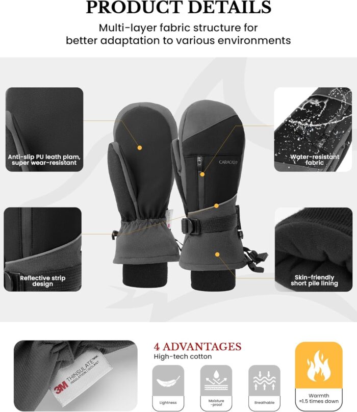 Winter Ski Mittens for Men Women Cold Weather- Warm Snow Mitts Gloves Waterproof & Windproof for Snowboard Snow Sports - Image 2