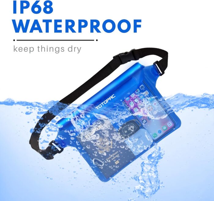 2-Pack Waterproof Fanny Pack, Phone Pouch with Waist Strap, 9x6.7 Inch Dry Bag for Phone, Cash, and Valuables – for Swimming, Kayaking, Boating, Snorkeling, and Water Sports (2, Grey + Blue) - Image 5