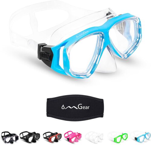 OMGear Swim Mask Dive Goggles Swimming Goggles with Nose Cover Snorkeling Gear Junior Adult Snorkel Mask for Scuba Diving Spearfishing Neoprene Strap Impact Resistance