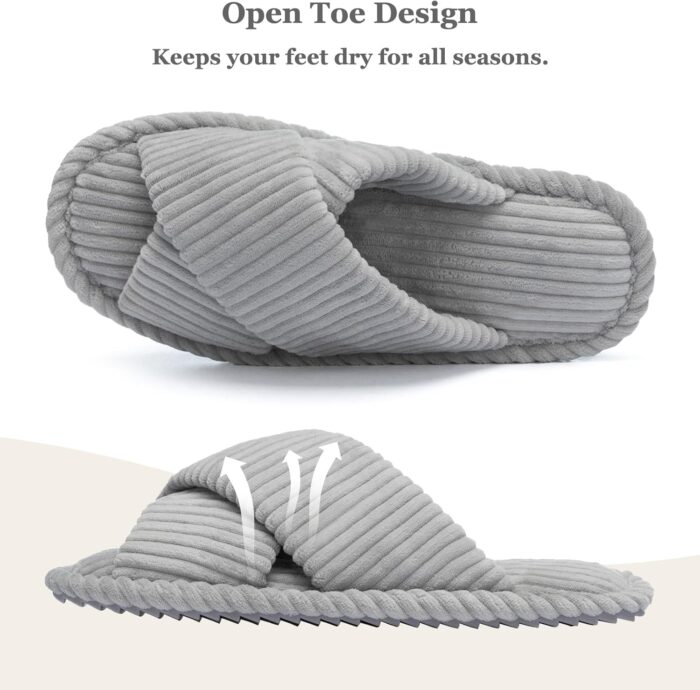 Slippers for Women Memory Foam House Bedroom Corduroy Crossbands Open Toe Slides Sandals Shoes Comfy Trendy Gift for womens Anti-Skid sole - Image 4