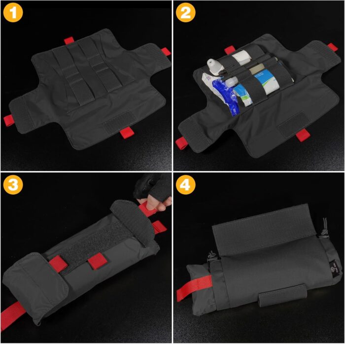 PETAC GEAR Tactical First Aid Drop Dump Pouch, Micro Medical Trauma Roll Up Drop Pouch EMT IFAK Sub Abdominal Carrying Bag with Hook-N-Loop(BK) - Image 3