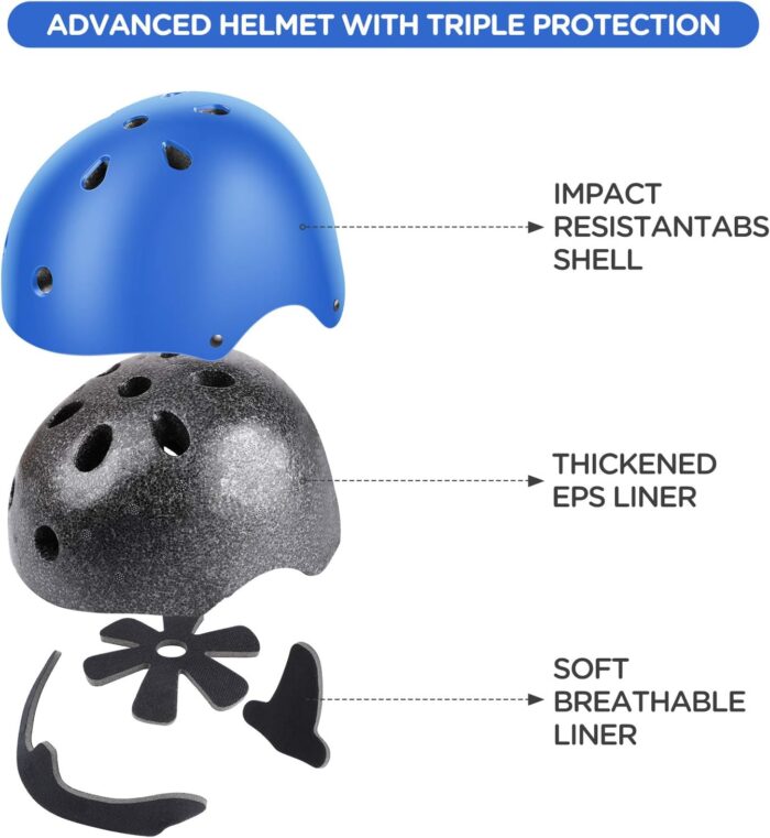 DaCool Kids Bike Helmet Set Skateboard Knee Pads - Kids Helmet Elbow Pads Wrist Guards Adjustable for 3~10yrs Girl Boy Kids Protective Gear Set for Sport Cycling Bike Roller Skating Scooter - Image 2
