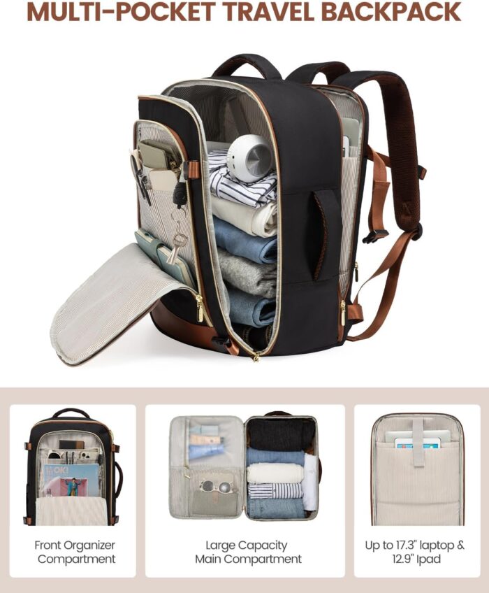 LOVEVOOK Travel Backpack for Women, 40L Carry On Backpack Flight Approved, Large Personal Item Bag Fits 17 inch Laptop, TSA Approved Luggage with 3 Packing Cubes,Waterproof Weekender Gym Daypack - Image 4
