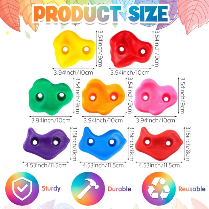 Meooeck 72 Pcs Kids Rock Wall Climbing Holds Set Colorful Grips with Mounting Screws and Hardware for DIY Indoor Outdoor Backyard Playground Play Set Back to School Birthday Gift(Classic Color) - Image 2