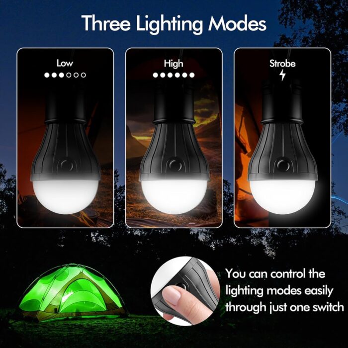 Tent Lamp Portable LED Tent Lights 4 Packs Hook Hurricane Emergency Lights LED Camping Light Bulb Camping Tent Lantern Bulb Camping Equipment for Camping Hiking Backpacking Fishing Outage - Image 3