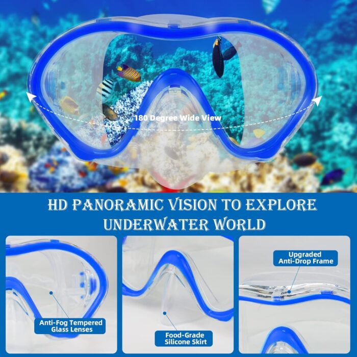 Kids Snorkeling Set with Flippers+Panoramic Snorkel Mask+Dry Top Snorkel+Earplugs+Gear Bag,Snorkeling Gear for Kids,Youth,Boys and Girls Age 5-12 - Image 3