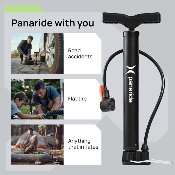 Bike Pump Floor, Advanced Bike Tire Inflator, Bicycle Hand Air Pump with Dual Presta and Schrader Valves, Handheld Bike Pump, Suitable for Road and Mountain Bikes, Baby Stroller, Balls - Image 2