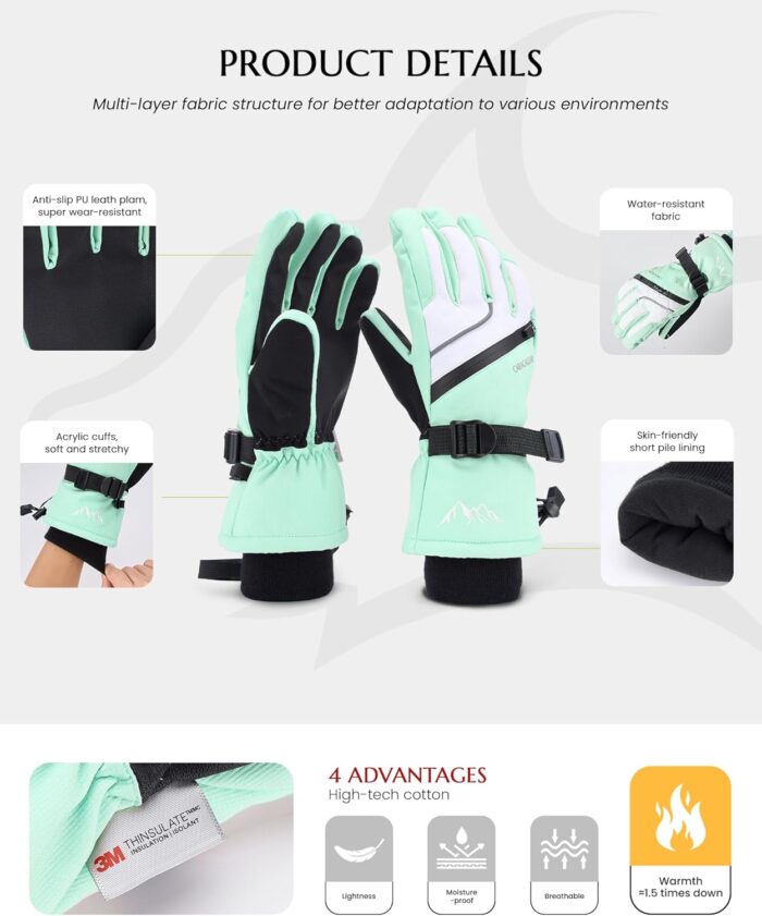 Ski Gloves for Men Women - Winter Snow Windproof Waterproof Skiing Snowboarding for Cold Weather Warm - Image 2
