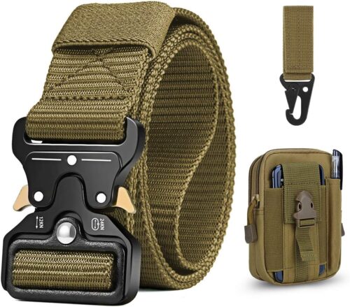 BESTKEE Tactical Belt for Men, 1.5" Military Nylon Work Belt with Quick Release Buckle, Gift with Molle Pouch and Hooks