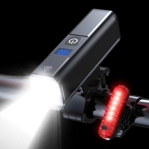 2025 New Bike Lights for Night Riding, Aluminum 1200 Lumens Rechargeable Super Bright Bicycle Headlight and Back Taillight, Waterproof LED Display 6+4 Modes Bicycle Lights Sets