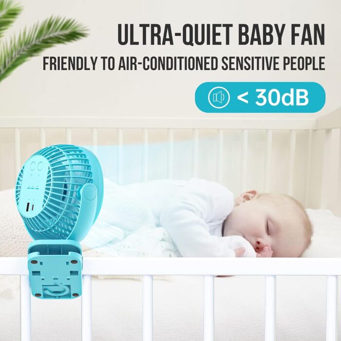 Clip on Fan 65Hrs Camping Fan with LED Light, 12000mAh Battery Operated Fans & PortableFan Rechargeable, Small Desk Fans USB TravelFan for Tent Camping Golf Stroller, Blue - Image 6