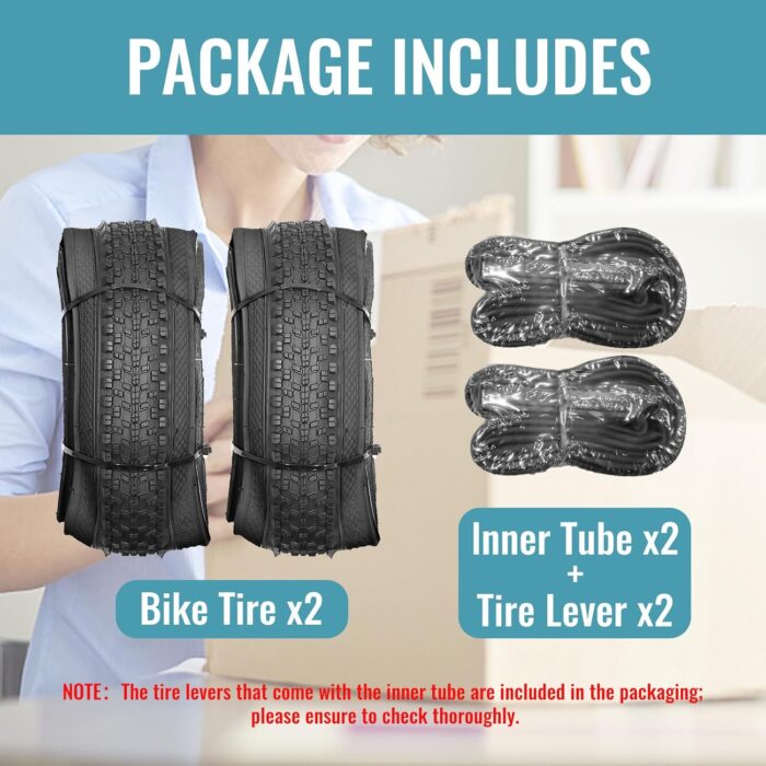 Hycline 2-Pack Mountain Bike Tires Set: 20/24/26/27.5-inch Folding Replacement Puncture-Resistant Bicycle Tires and Pair 20/24/26/27.5-inch Inner Tubes with Tire Levers for MTB Off-Road Bike - Image 2
