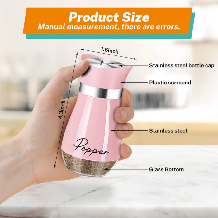 Salt and Pepper Shakers Set,4 oz Glass Bottom Salt Pepper Shaker with Stainless Steel Lid for Kitchen Cooking Table, RV, Camp,BBQ Refillable Design (Pink) - Image 2